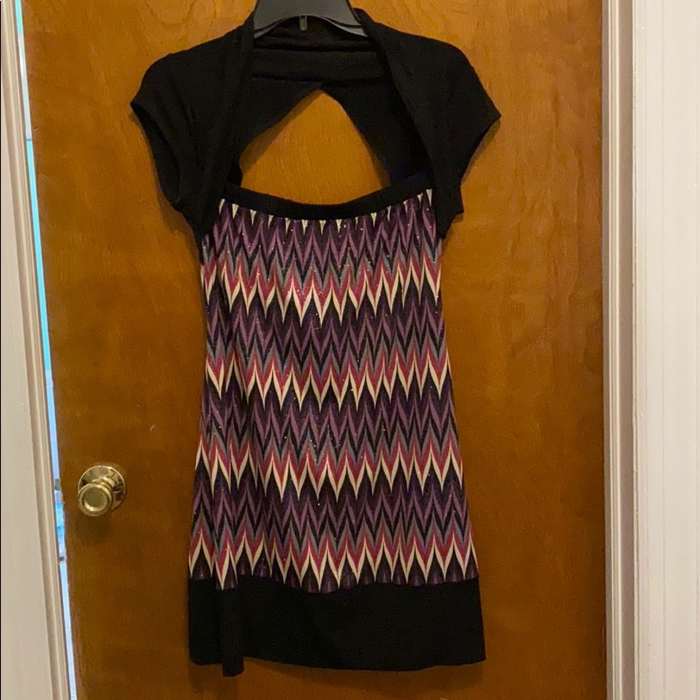 Black mini dress with Aztec design